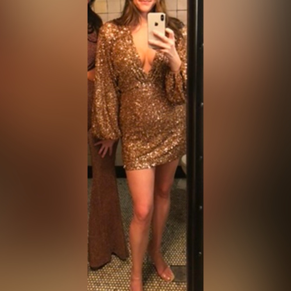 RETROFÊTE Aubrielle sequined bronze mini dress